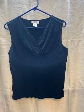 Talbots Black Lace-Trim V-Neck Tank Top